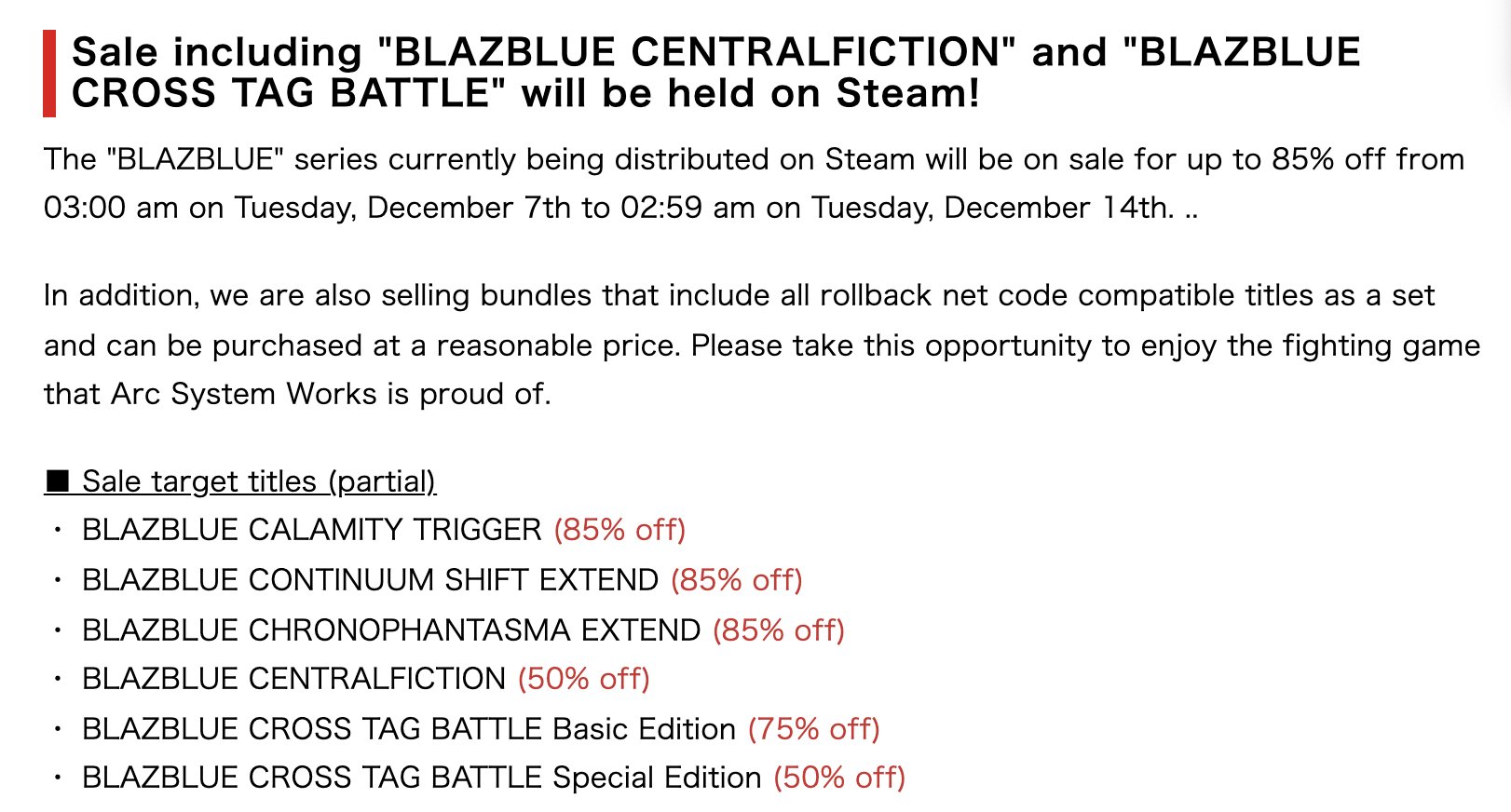 BlazBlue: Cross Tag Battle Rollback Netcode Support Arrives April 2022! –  Arc System Works